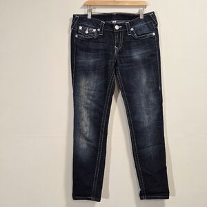 True Religion Skinny With Flaps Low Rise With Light Blue Wash Size 27